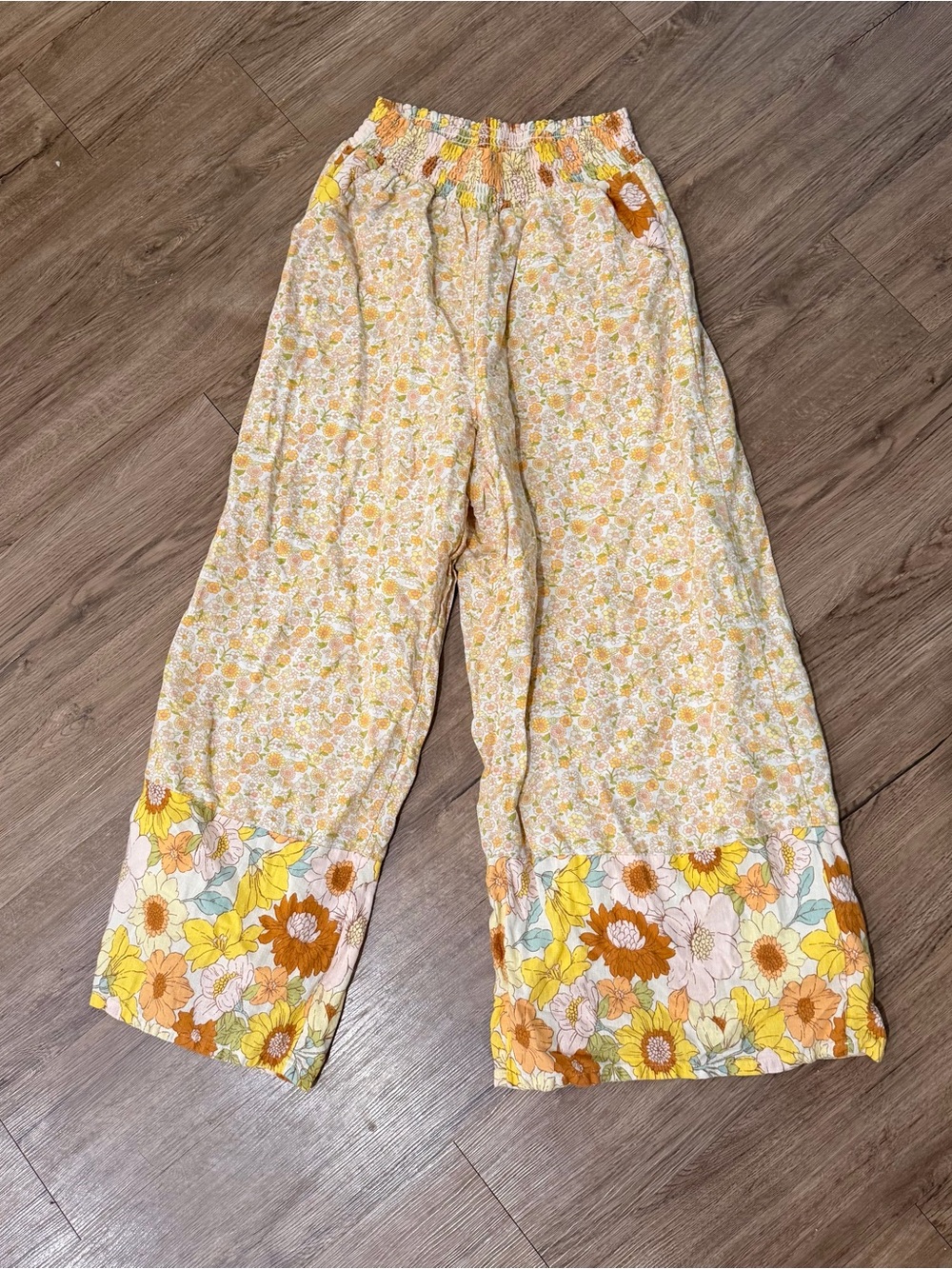 American Eagle Outfitters Yellow Floral Wide-Leg Pants